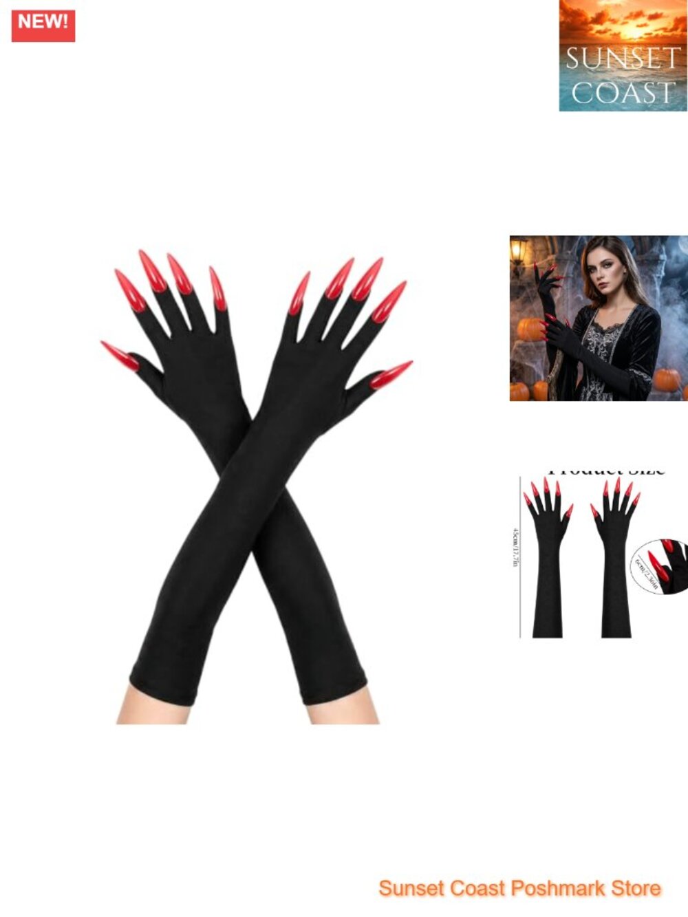 Long Black Claw Gloves Red Nails Halloween Cosplay Costume Accessory